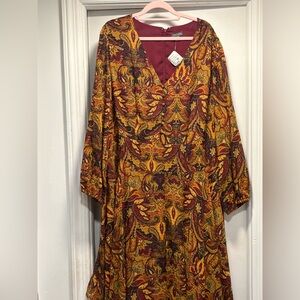 Vince Camuto Burgundy and Gold Paisley Maxi Long Sleeve Dress 

22W  NWT